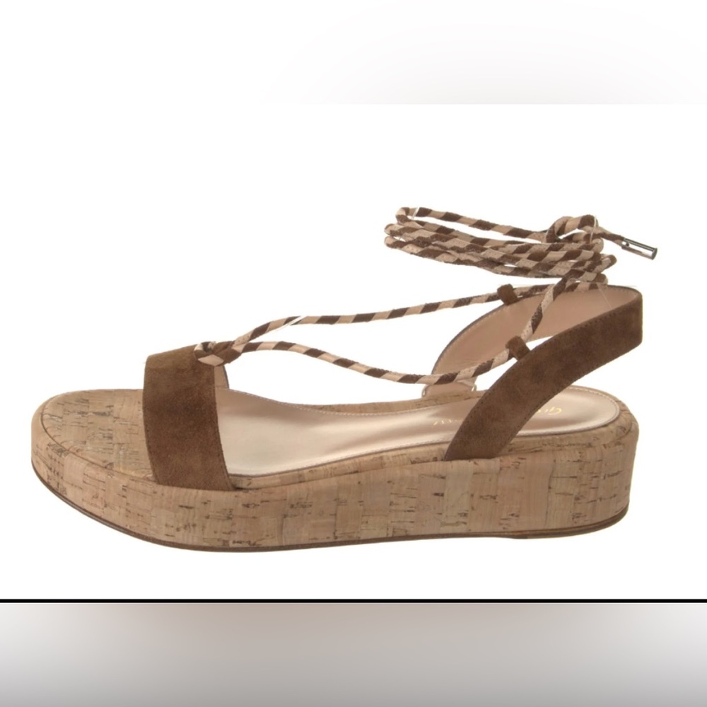 Gianvito Rossi NWT Antibes Suede Stripe Cork Platform Lace Up Sandal Size 7.5